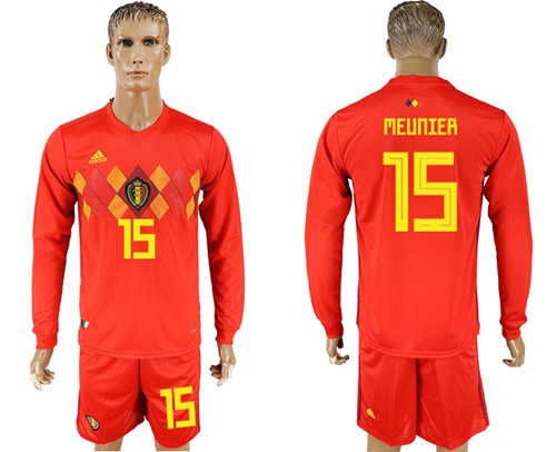 Belgium #15 Meunier Red Home Long Sleeves Soccer Country Jersey